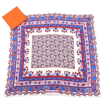 Hermes 100% Silk Paisley Motif All-over Pattern Shawl Scarf Ivory Red Blue