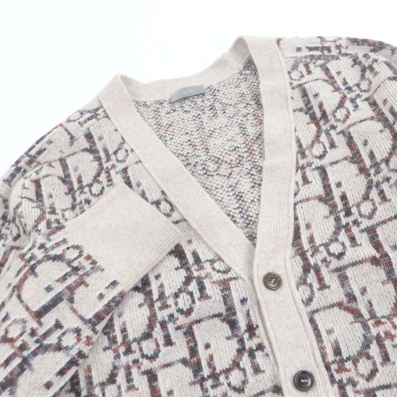 Dior Homme 213 M233 At662 100% Wool Oblique Allover Pattern Knit Cardigan Beige