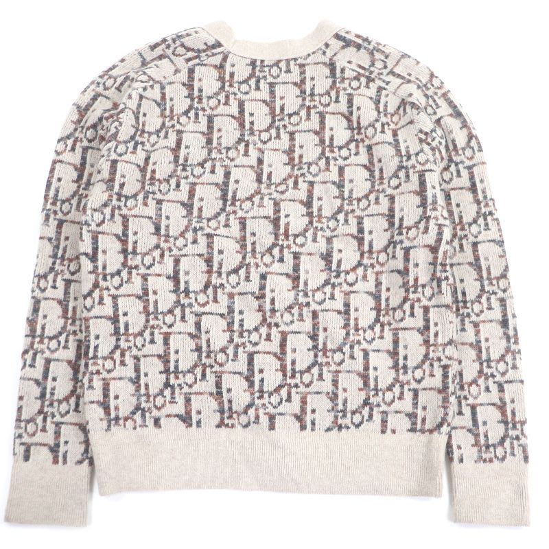 Dior Homme 213 M233 At662 100% Wool Oblique Allover Pattern Knit Cardigan Beige