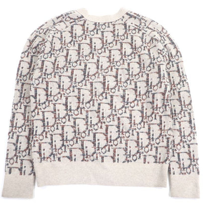 Dior Homme 213 M233 At662 100% Wool Oblique Allover Pattern Knit Cardigan Beige