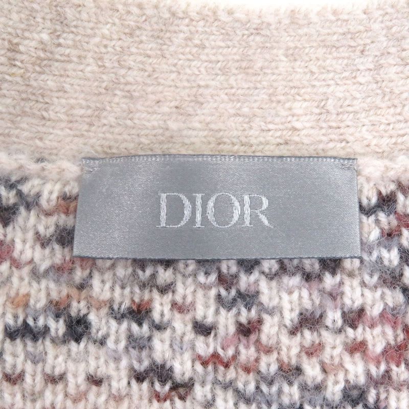 Dior Homme 213 M233 At662 100% Wool Oblique Allover Pattern Knit Cardigan Beige