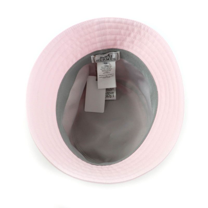 Hermes Hat Harper Ex Libris Cotton 100% Rose Darling H Lift Motif Bucket Hat 59 Made in Italy