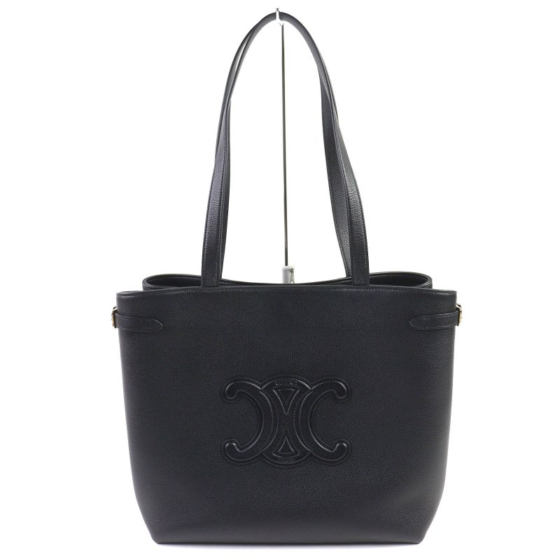 Celine 11685 Cabas Anais Triomphe Medium Leather Tote Bag Shoulder Black Made in Italy Women
