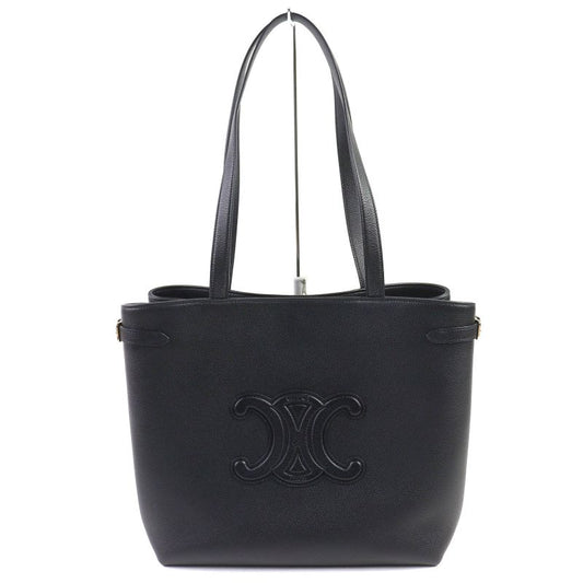 Celine 11685 Cabas Anais Triomphe Medium Leather Tote Bag Shoulder Black Made in Italy Women
