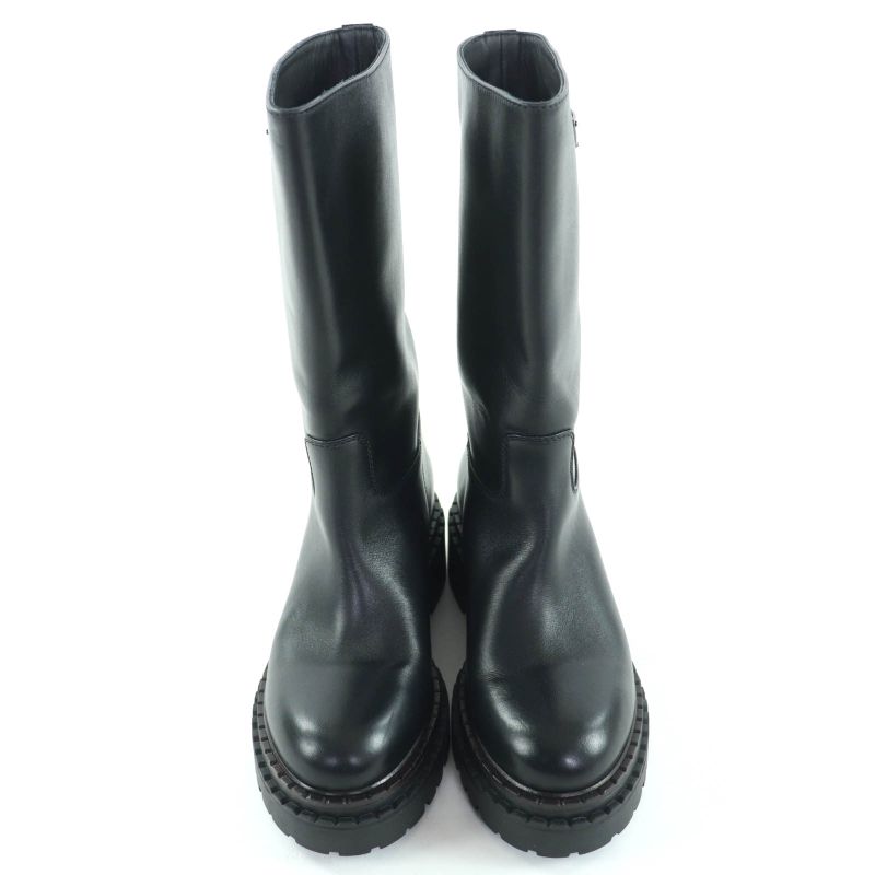 ◇prada 1u635n Mid-length Leather Long Boots With Triangle Logo Plate Black 36