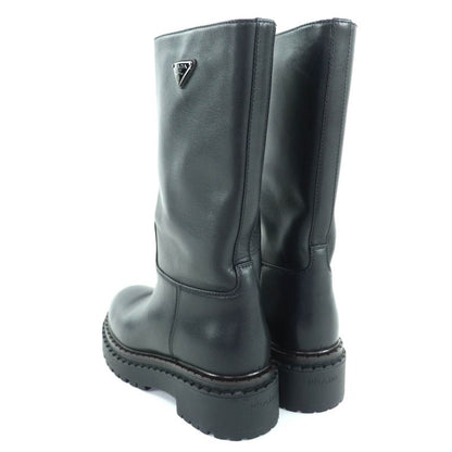 ◇prada 1u635n Mid-length Leather Long Boots With Triangle Logo Plate Black 36