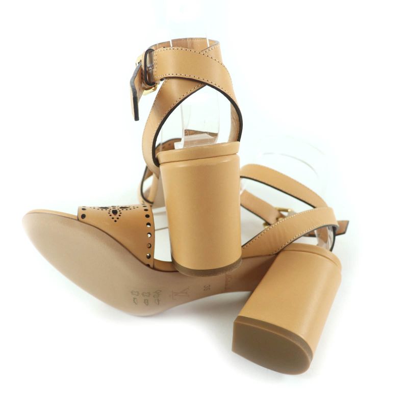 Louis Vuitton Horizon Line Monogram Mahina Ankle Strap Leather Sandals Beige 36