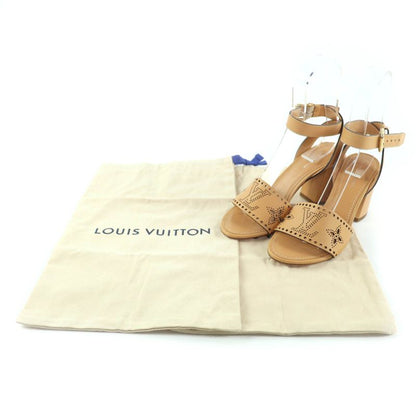 Louis Vuitton Horizon Line Monogram Mahina Ankle Strap Leather Sandals Beige 36