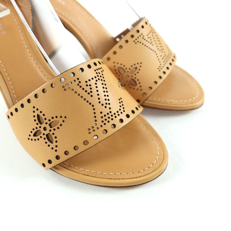 Louis Vuitton Horizon Line Monogram Mahina Ankle Strap Leather Sandals Beige 36