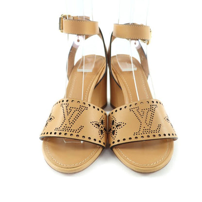 Louis Vuitton Horizon Line Monogram Mahina Ankle Strap Leather Sandals Beige 36