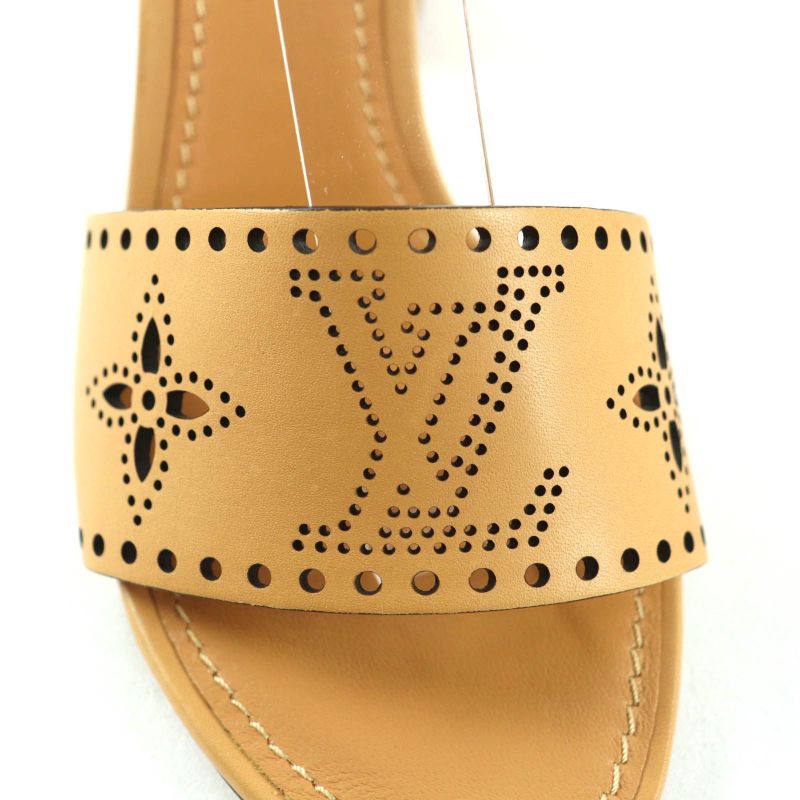 Louis Vuitton Horizon Line Monogram Mahina Ankle Strap Leather Sandals Beige 36