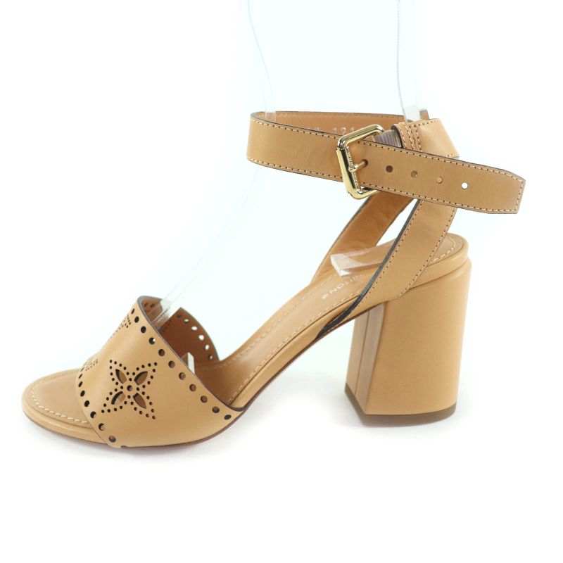 Louis Vuitton Horizon Line Monogram Mahina Ankle Strap Leather Sandals Beige 36
