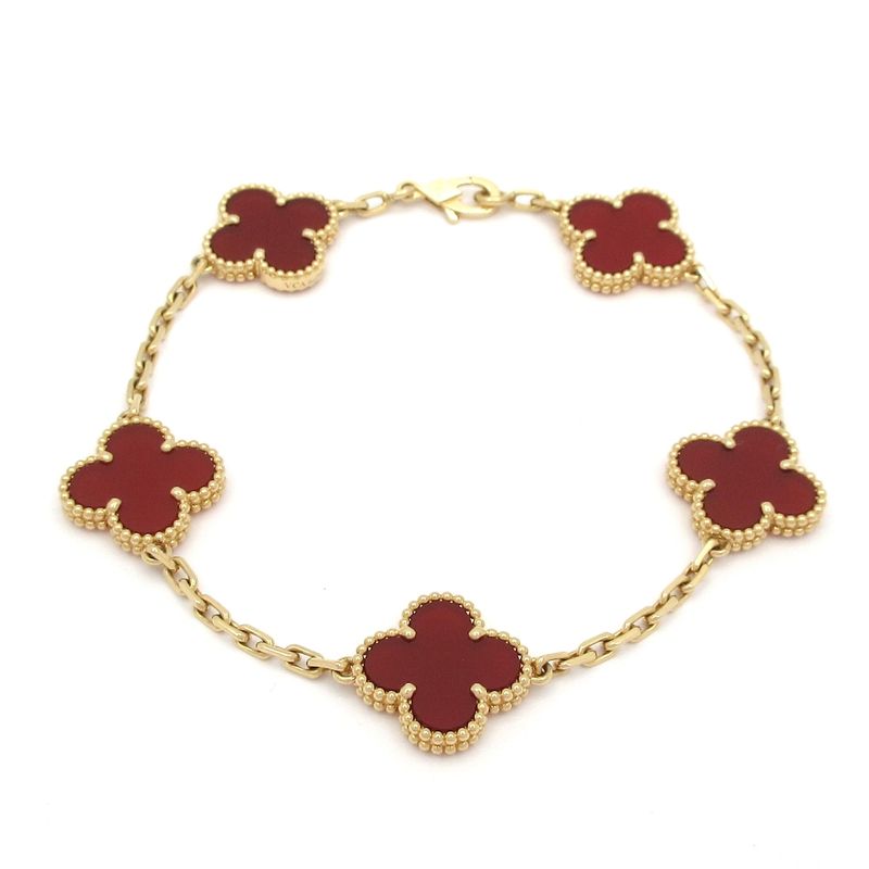 Van Cleef & Arpels Bracelet Vintage Alhambra 18k Yellow Gold X Red 5 Motifs