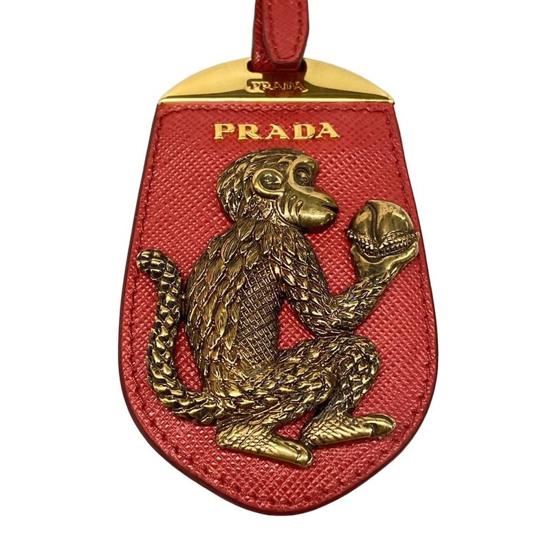 Prada Key Holder (Charm) Red X Gold Bag Charm Monkey Mirror Leather