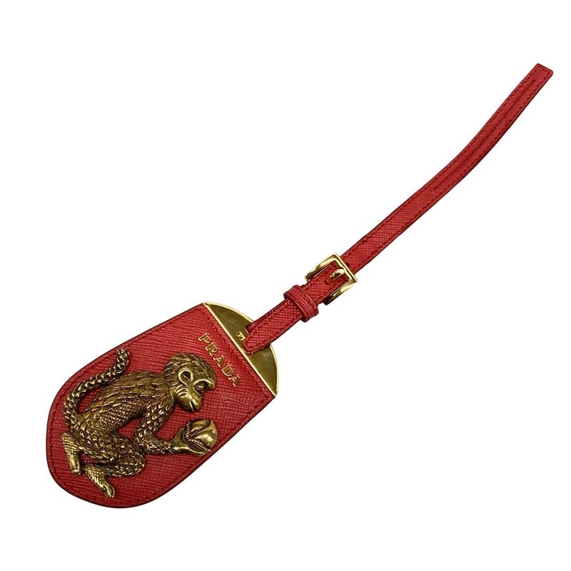 Prada Key Holder (Charm) Red X Gold Bag Charm Monkey Mirror Leather