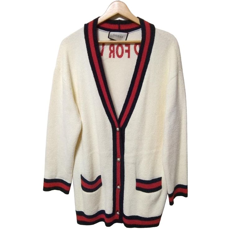 Gucci Cardigan Size S Women's - 459742-X7a05 Ivory X Dark Navy X Red Long Sleeve