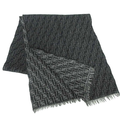 Fendi All Zucca Pattern Muffler Shawl Wool Fringe Black Aa