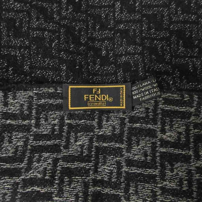 Fendi All Zucca Pattern Muffler Shawl Wool Fringe Black Aa