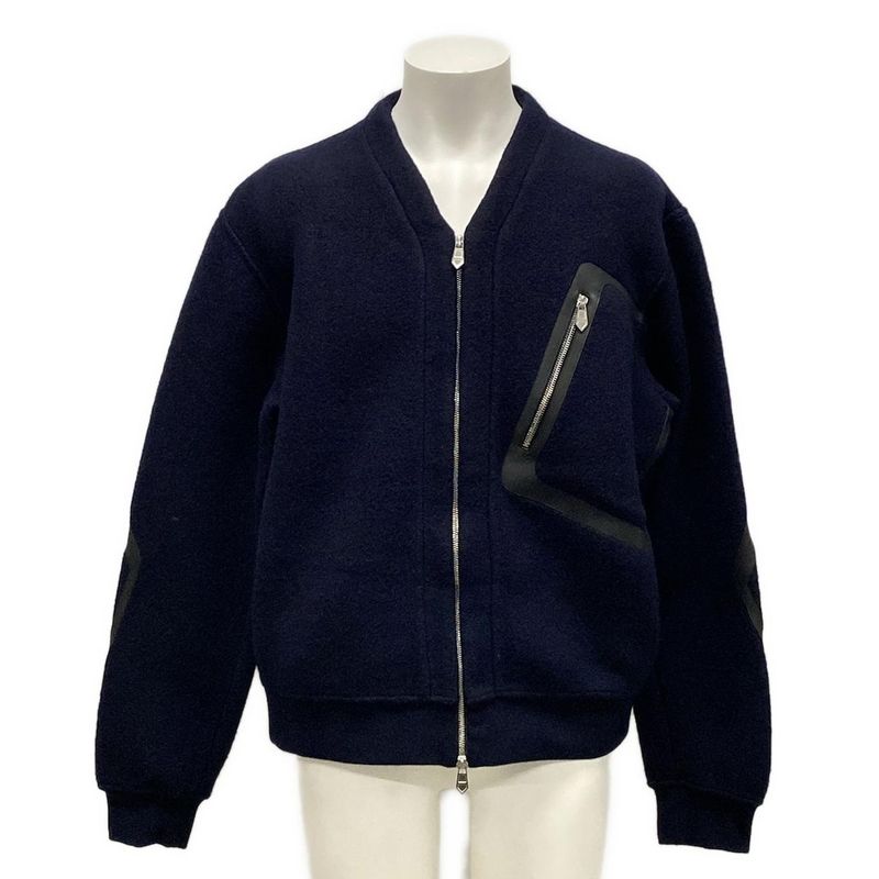 Hermes Blouson Size M Men's - H467720ha Dark Navy Long Sleeve Cashmere Blend