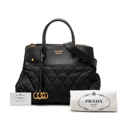 Prada Quilted Handbag Shoulder Bag 2WAY 1ba079 Black Nylon Saffiano Leather