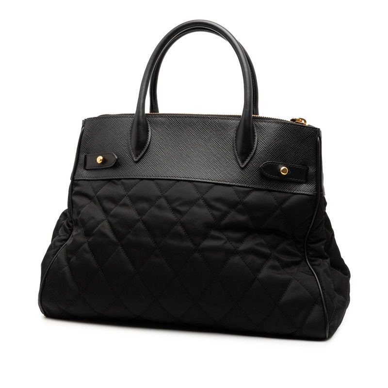 Prada Quilted Handbag Shoulder Bag 2WAY 1ba079 Black Nylon Saffiano Leather