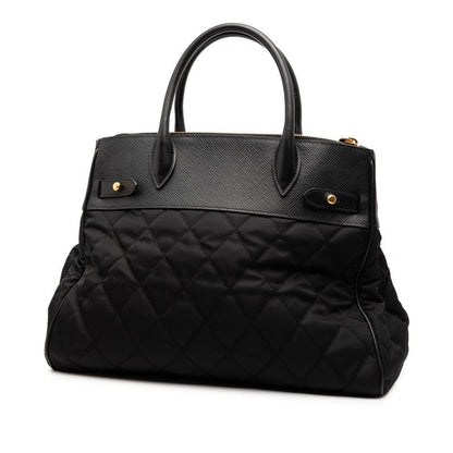Prada Quilted Handbag Shoulder Bag 2WAY 1ba079 Black Nylon Saffiano Leather