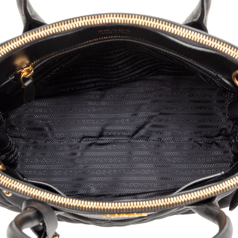 Prada Quilted Handbag Shoulder Bag 2WAY 1ba079 Black Nylon Saffiano Leather