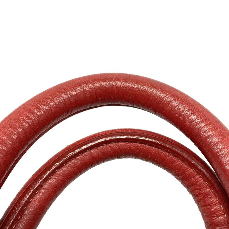 Prada Tote Bag Logo Jacquard Beige X Red Leather Tag Leather