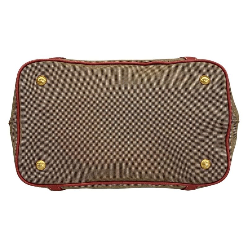 Prada Tote Bag Logo Jacquard Beige X Red Leather Tag Leather