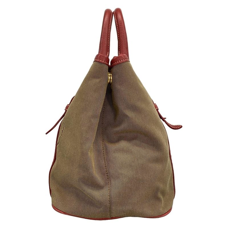 Prada Tote Bag Logo Jacquard Beige X Red Leather Tag Leather