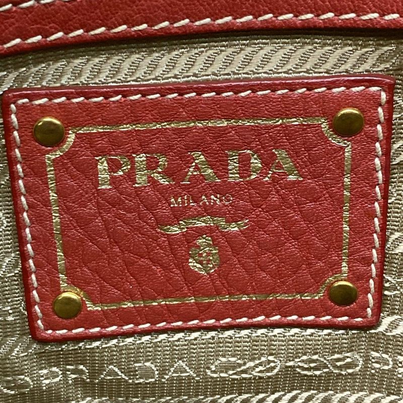 Prada Tote Bag Logo Jacquard Beige X Red Leather Tag Leather