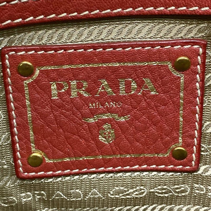 Prada Tote Bag Logo Jacquard Beige X Red Leather Tag Leather