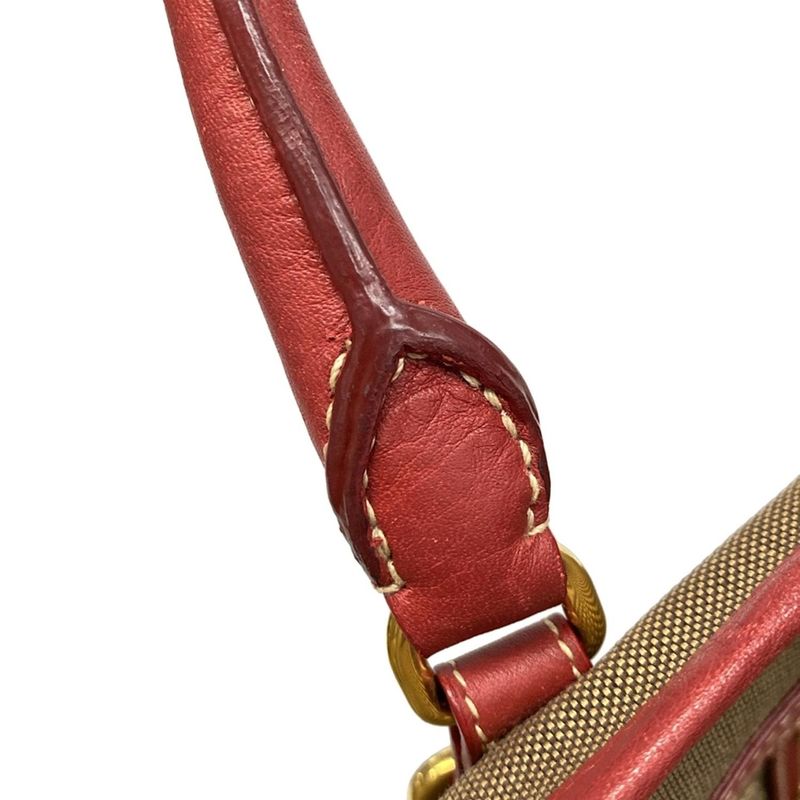 Prada Tote Bag Logo Jacquard Beige X Red Leather Tag Leather