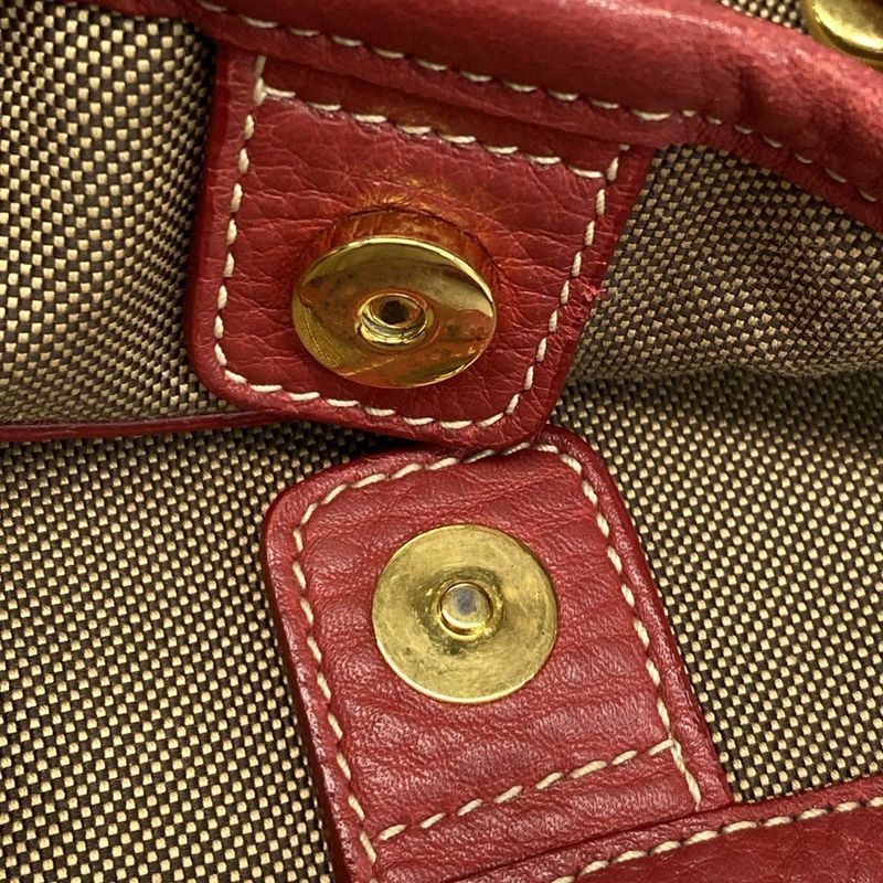 Prada Tote Bag Logo Jacquard Beige X Red Leather Tag Leather