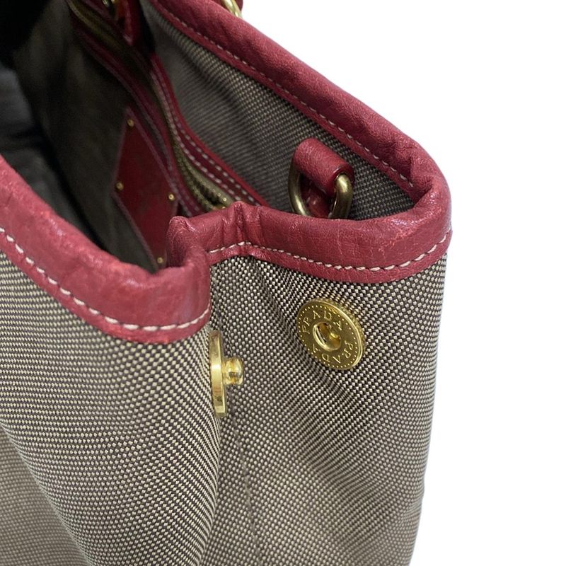 Prada Tote Bag Logo Jacquard Beige X Red Leather Tag Leather