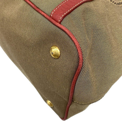 Prada Tote Bag Logo Jacquard Beige X Red Leather Tag Leather