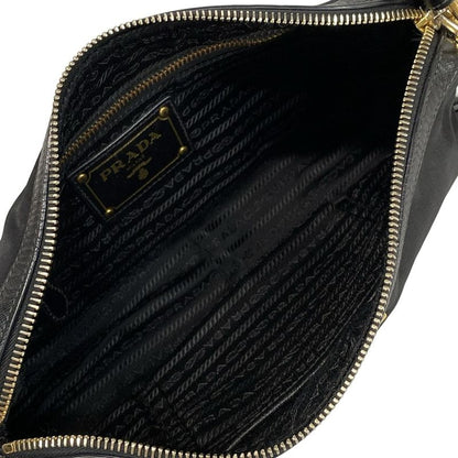 Prada Shoulder Bag Logo Jacquard Black Leather Tag Leather