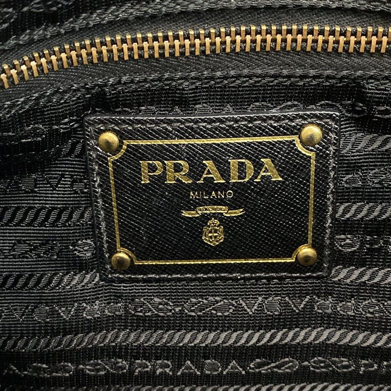 Prada Shoulder Bag Logo Jacquard Black Leather Tag Leather