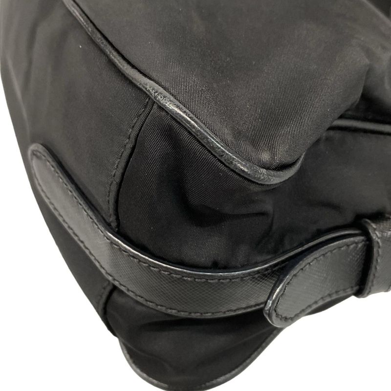 Prada Shoulder Bag Logo Jacquard Black Leather Tag Leather