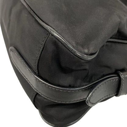 Prada Shoulder Bag Logo Jacquard Black Leather Tag Leather