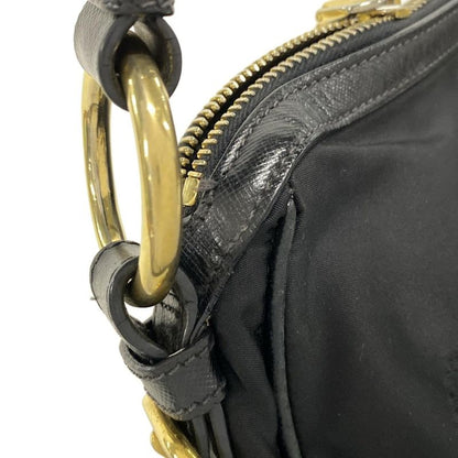 Prada Shoulder Bag Logo Jacquard Black Leather Tag Leather