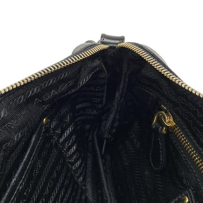 Prada Shoulder Bag Logo Jacquard Black Leather Tag Leather