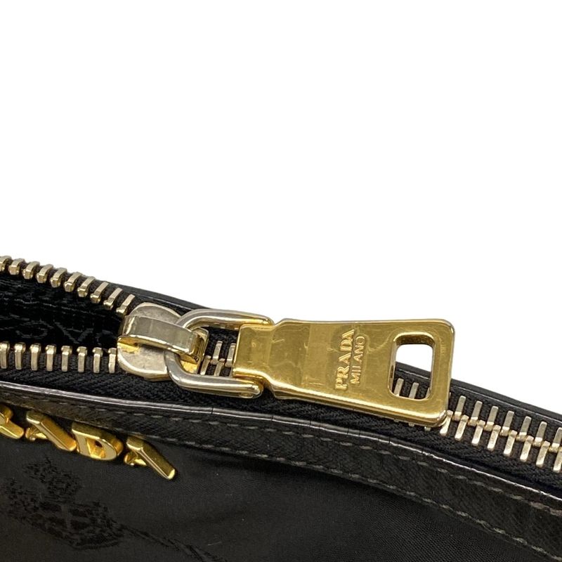 Prada Shoulder Bag Logo Jacquard Black Leather Tag Leather