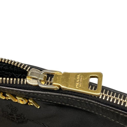 Prada Shoulder Bag Logo Jacquard Black Leather Tag Leather