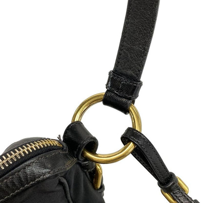Prada Shoulder Bag Logo Jacquard Black Leather Tag Leather