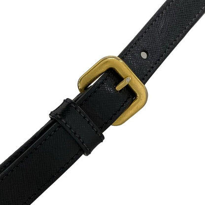 Prada Shoulder Bag Logo Jacquard Black Leather Tag Leather