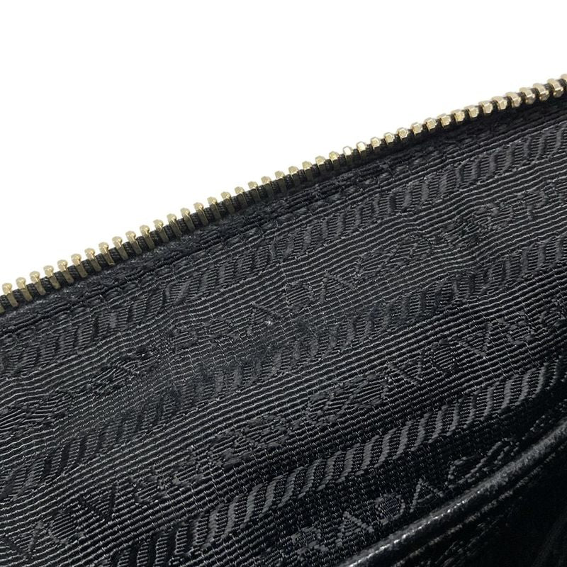 Prada Shoulder Bag Logo Jacquard Black Leather Tag Leather