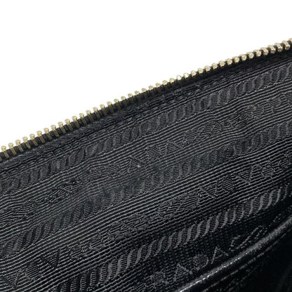 Prada Shoulder Bag Logo Jacquard Black Leather Tag Leather