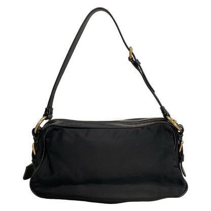 Prada Shoulder Bag Logo Jacquard Black Leather Tag Leather