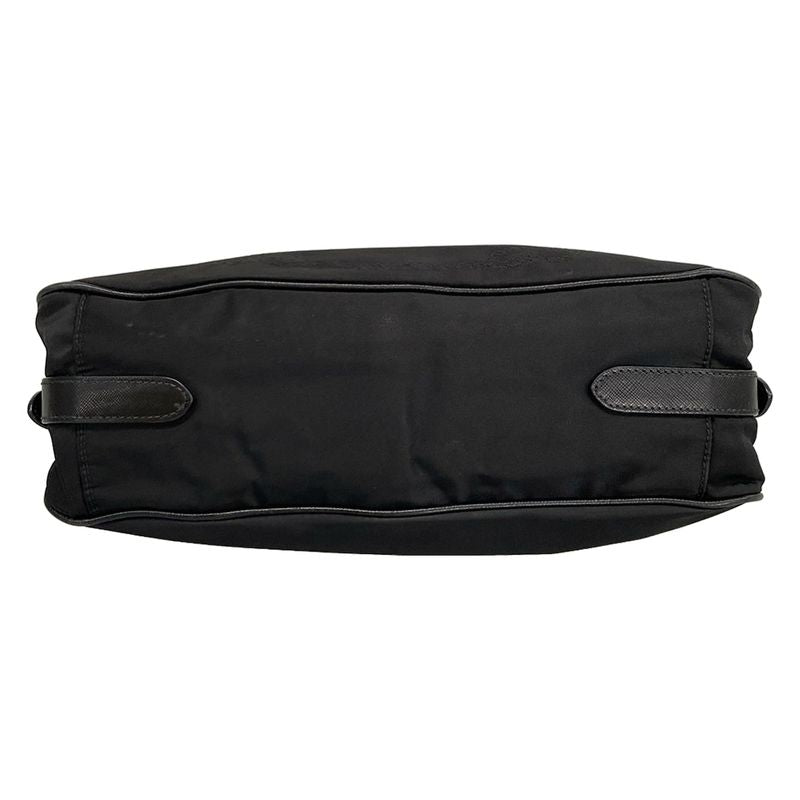 Prada Shoulder Bag Logo Jacquard Black Leather Tag Leather